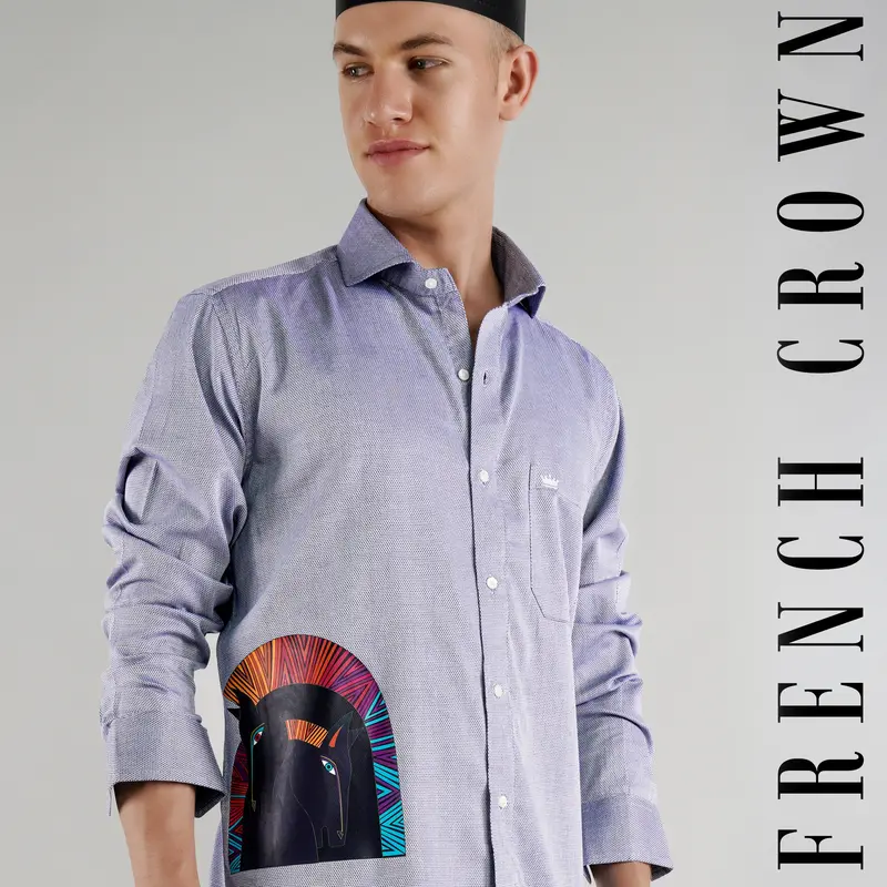 Spun Pearl With Artistic Printed Dobby Textured Premium Cotton Designer Shirt 1