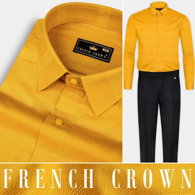 Squash Yellow Dobby Textured Premium Cotton Shirt 10