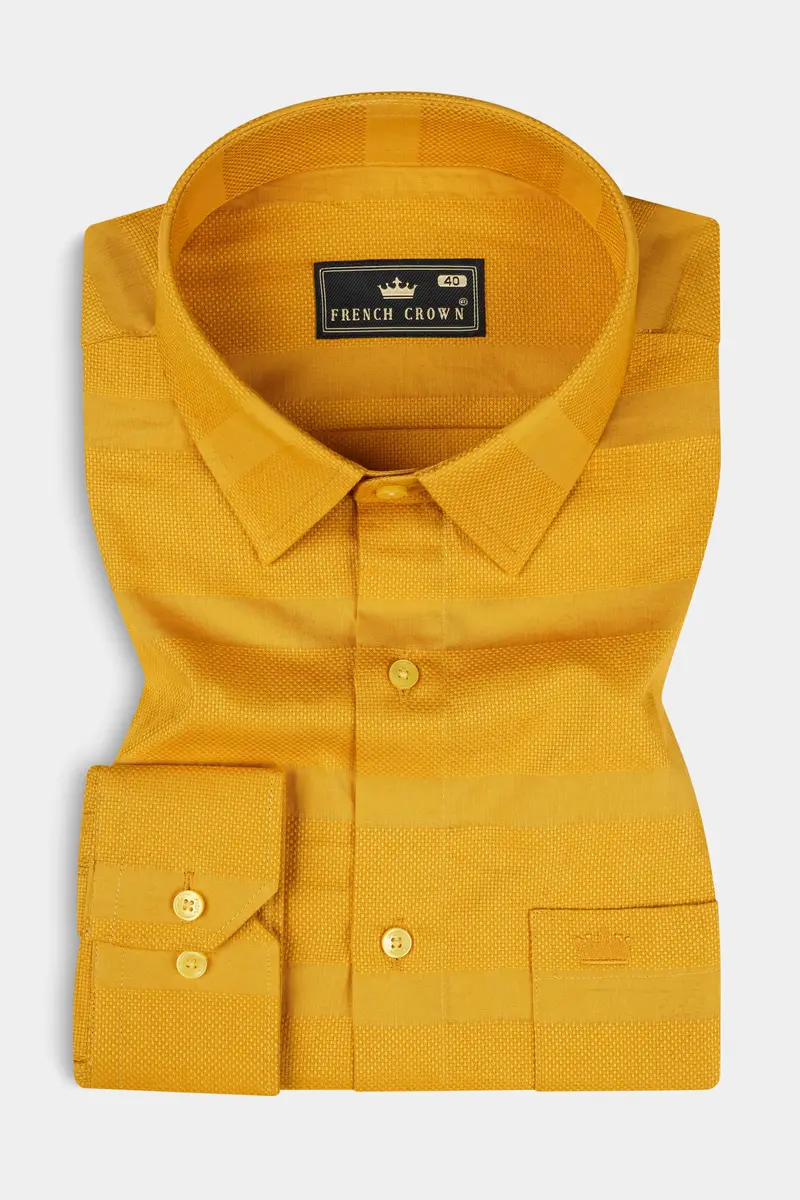 Squash Yellow Dobby Textured Premium Cotton Shirt 3