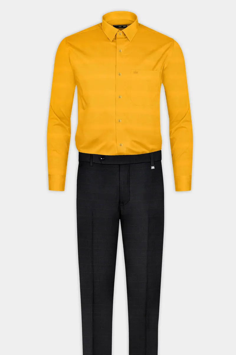 Squash Yellow Dobby Textured Premium Cotton Shirt 6