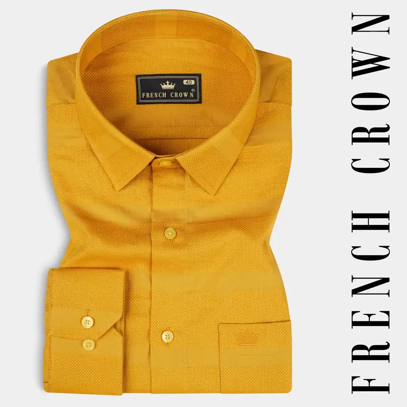 Squash Yellow Dobby Textured Premium Cotton Shirt 7