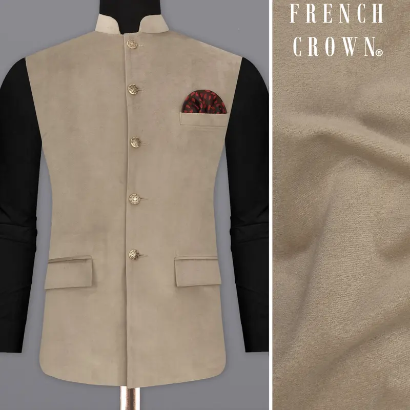 Squirrel Brown Velvet Designer Nehru Jacket 1