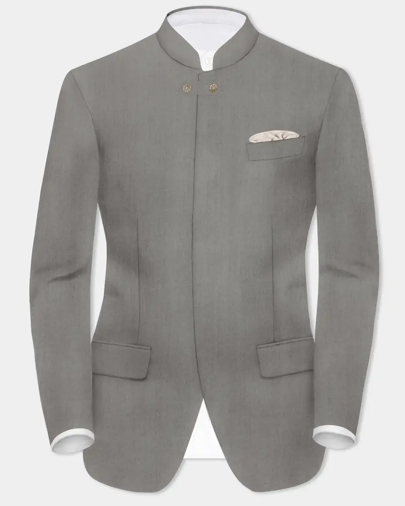 Stack Gray Solid Wool Rich Bandhgala Designer Blazer 1