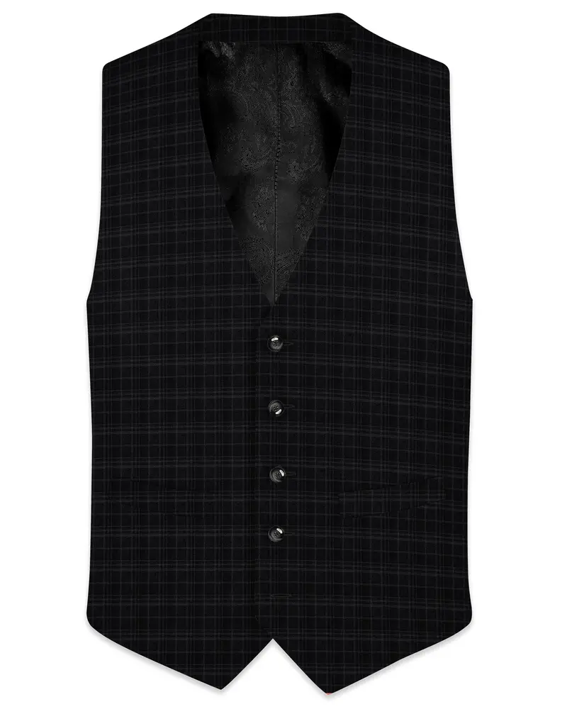 Star Dust And Shark Grey Plaid Wool Rich Waistcoat 1