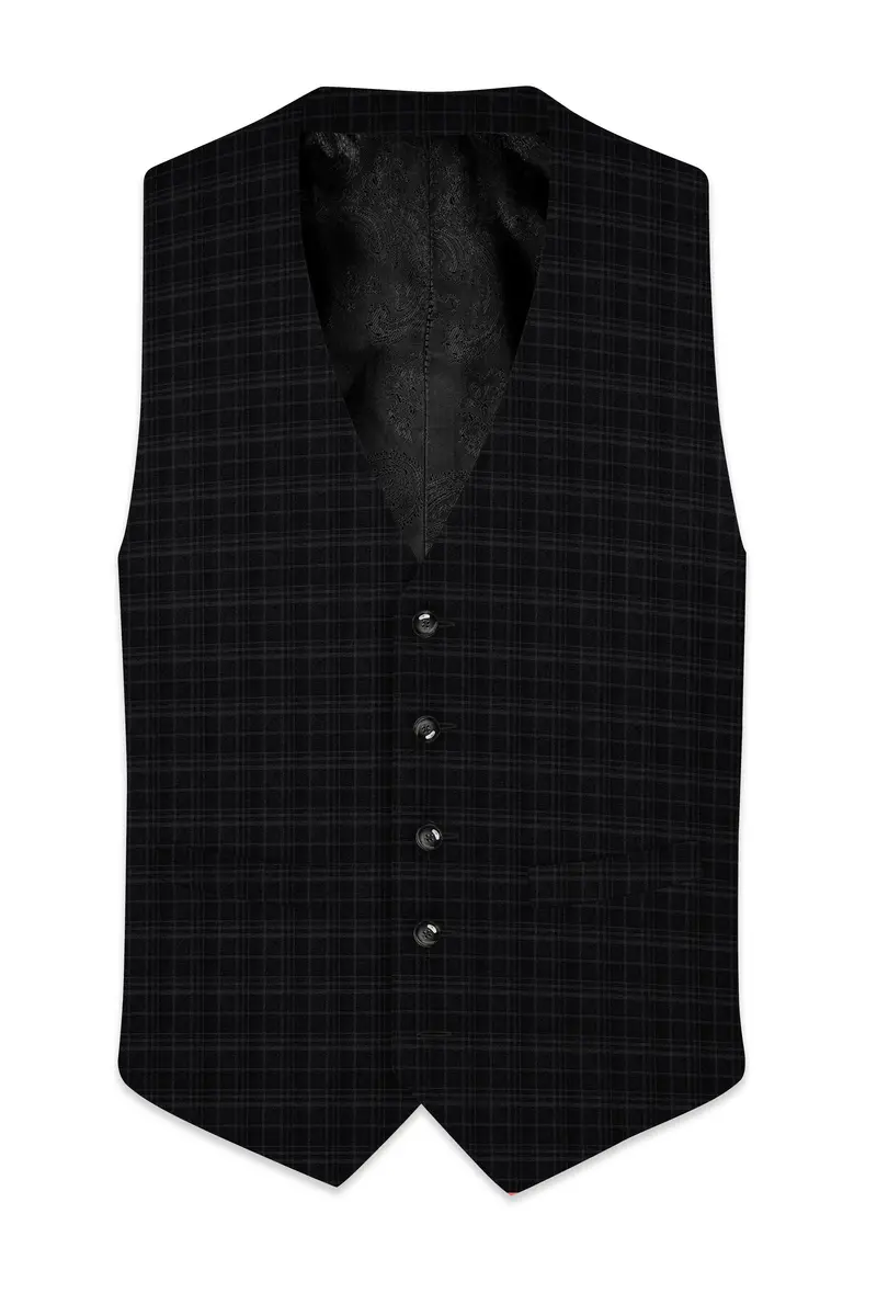 Star Dust And Shark Grey Plaid Wool Rich Waistcoat 2
