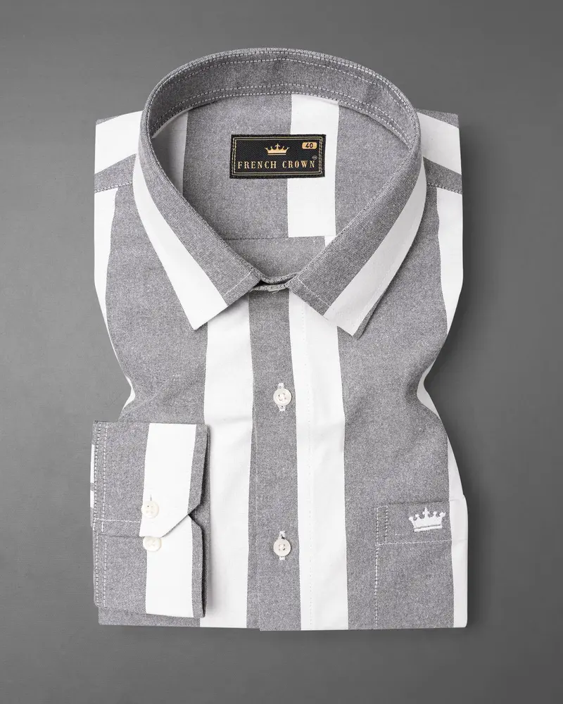 Star Dust Gray And White Striped Royal Oxford Shirt 3