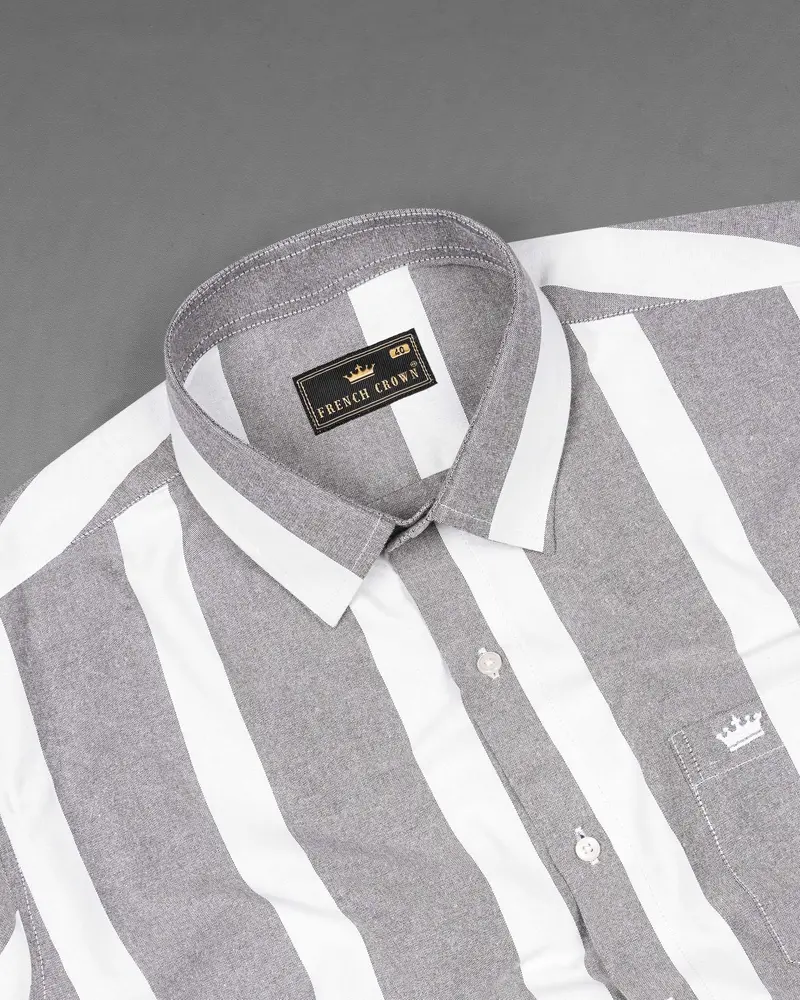 Star Dust Gray And White Striped Royal Oxford Shirt 4