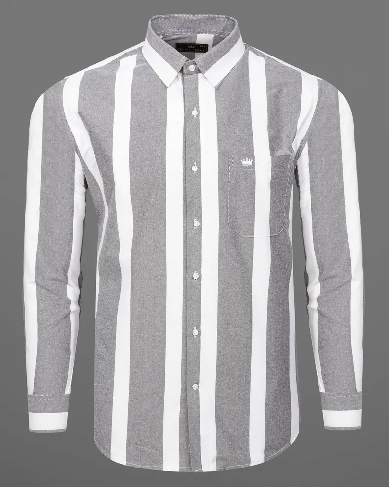Star Dust Gray And White Striped Royal Oxford Shirt 5