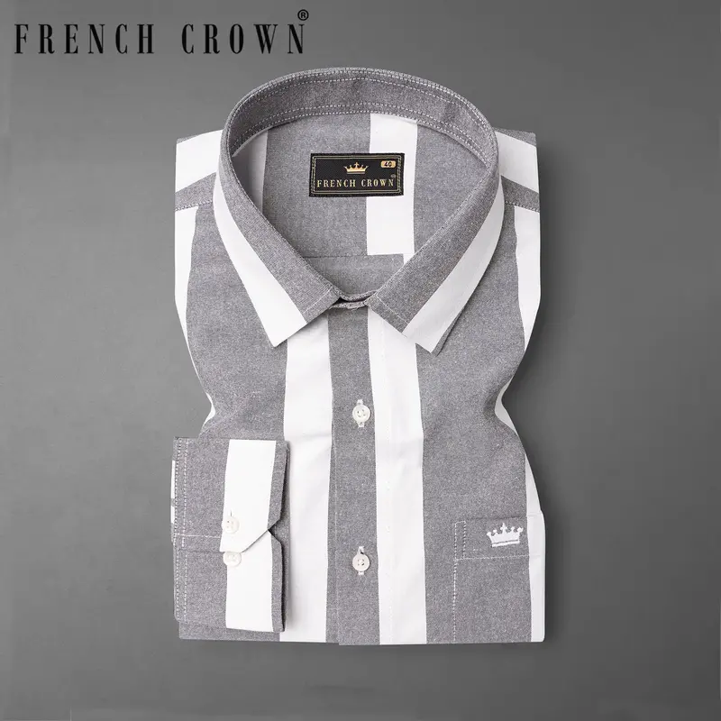 Star Dust Gray And White Striped Royal Oxford Shirt 7