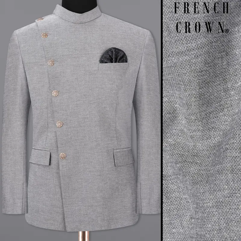 Star Dust Gray Cross Placket  Bandhgala Premium Cotton Blazer 1