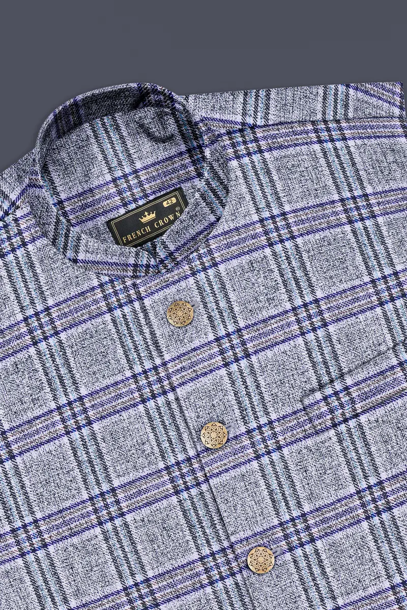 Stardust Gray With Martinique Blue Plaid Bandhgala Nehru Jacket 10