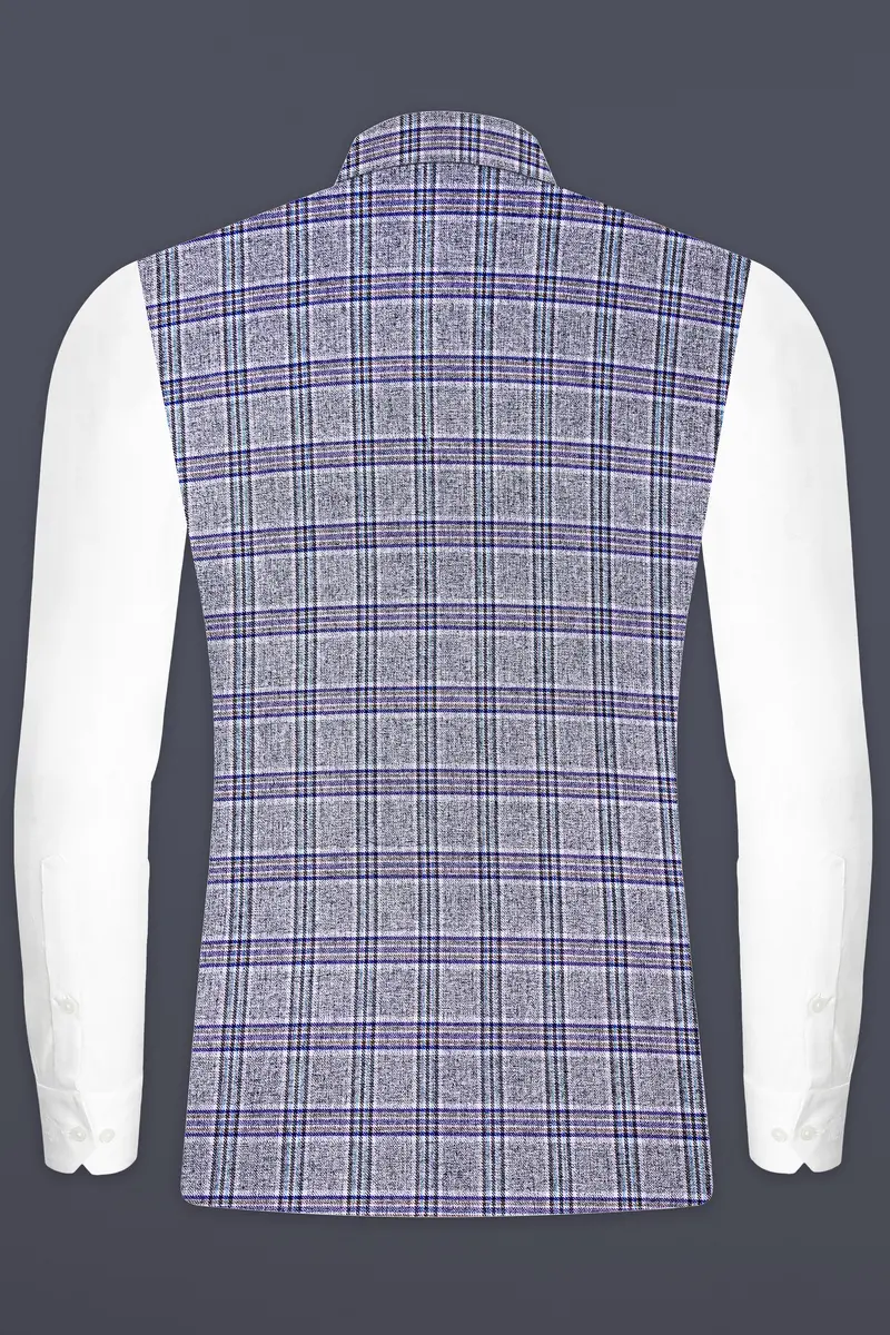 Stardust Gray With Martinique Blue Plaid Bandhgala Nehru Jacket 4