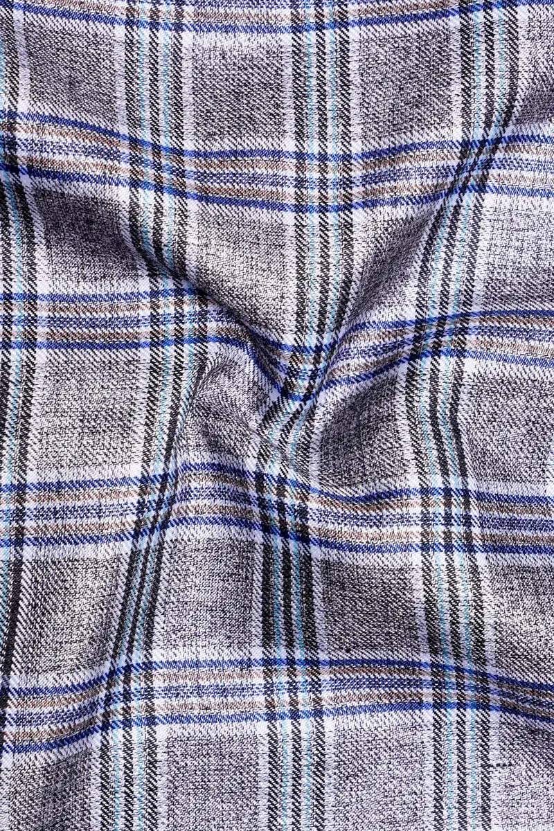 Stardust Gray With Martinique Blue Plaid Bandhgala Nehru Jacket 8