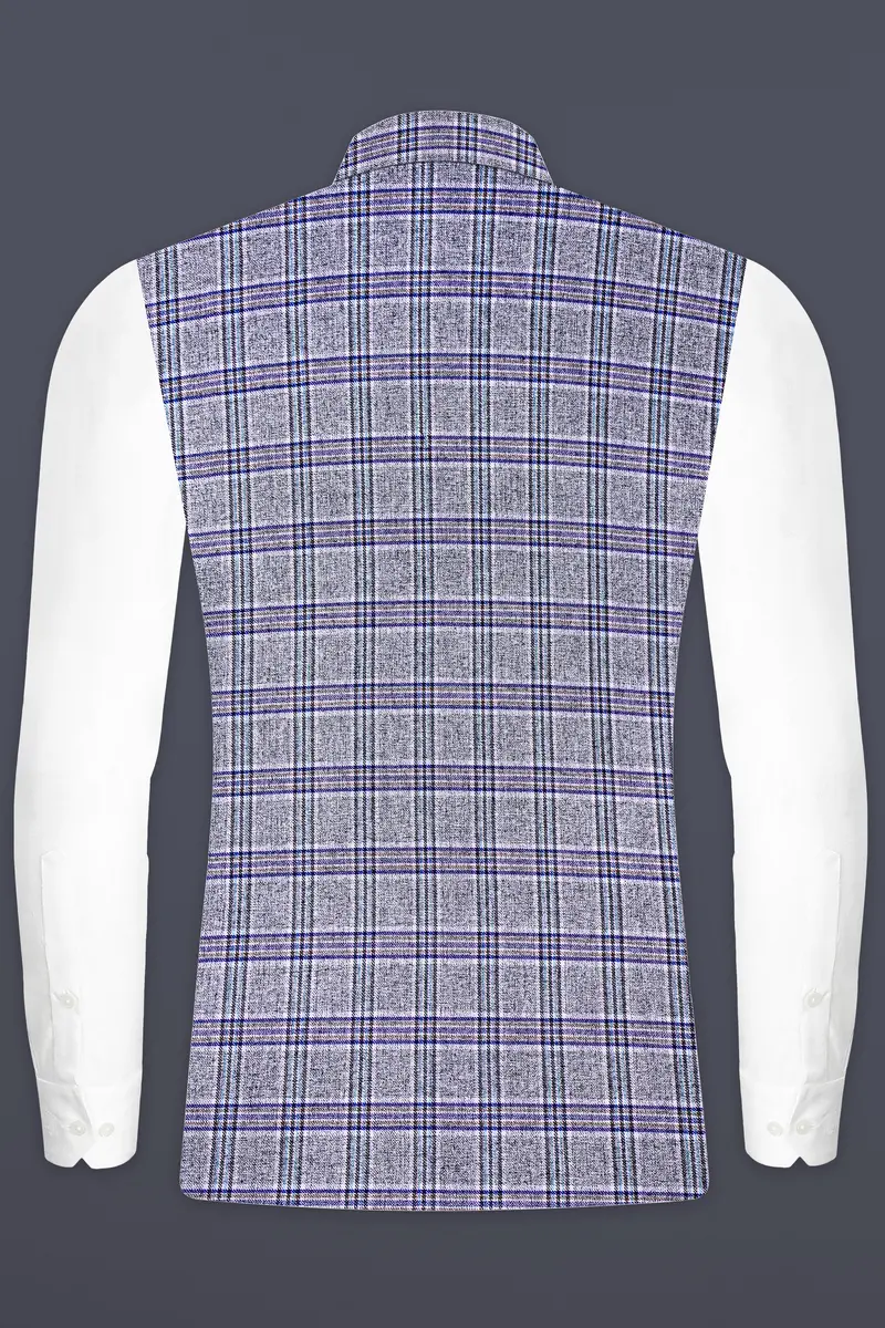 Stardust Gray With Martinique Blue Plaid Bandhgala Nehru Jacket 9