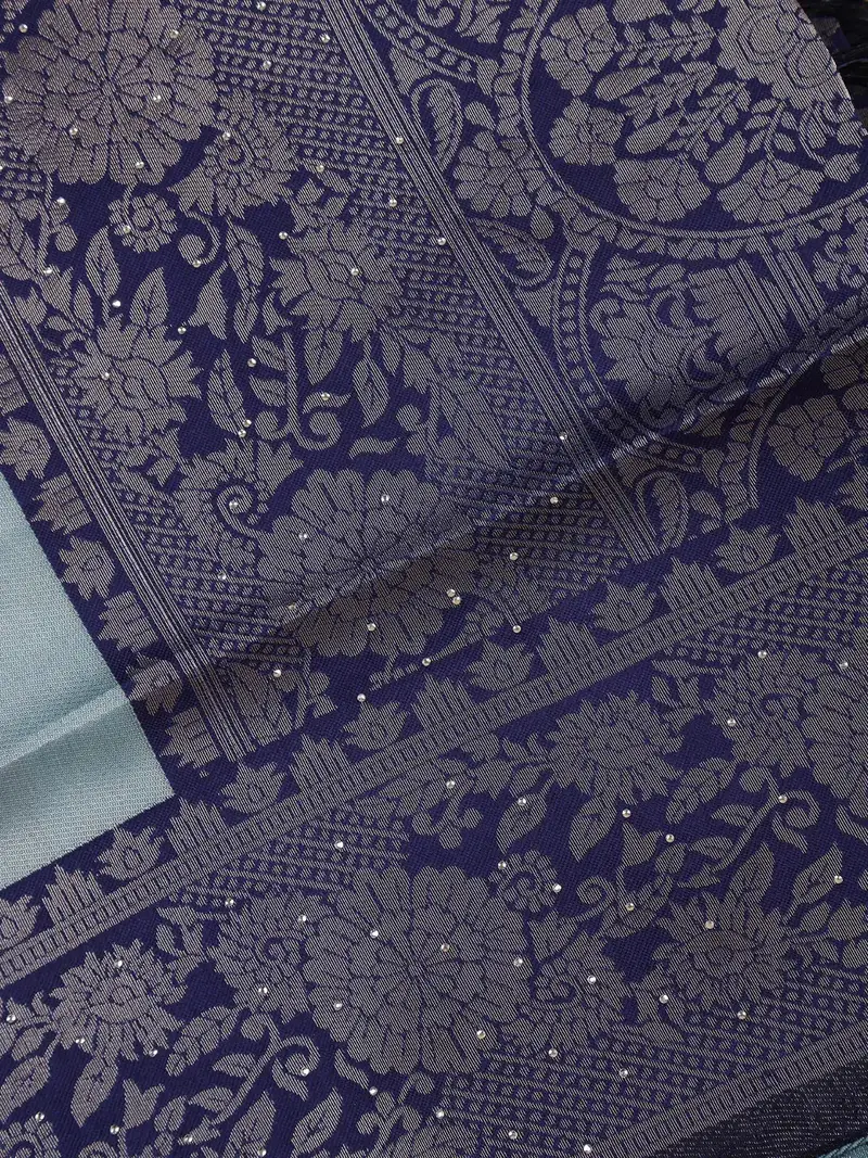 Steel Blue Floral Designed Soft Silk Saree 2