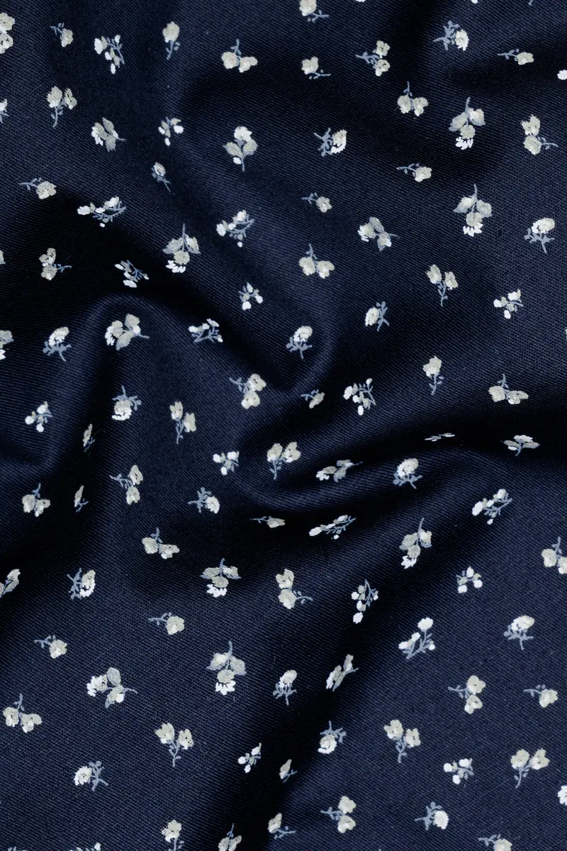 Steel Blue Micro Flower Printed Super Soft Premium Cotton Shirt 2