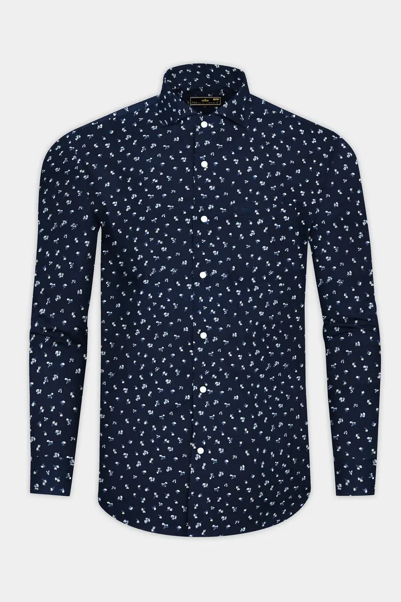 Steel Blue Micro Flower Printed Super Soft Premium Cotton Shirt 4