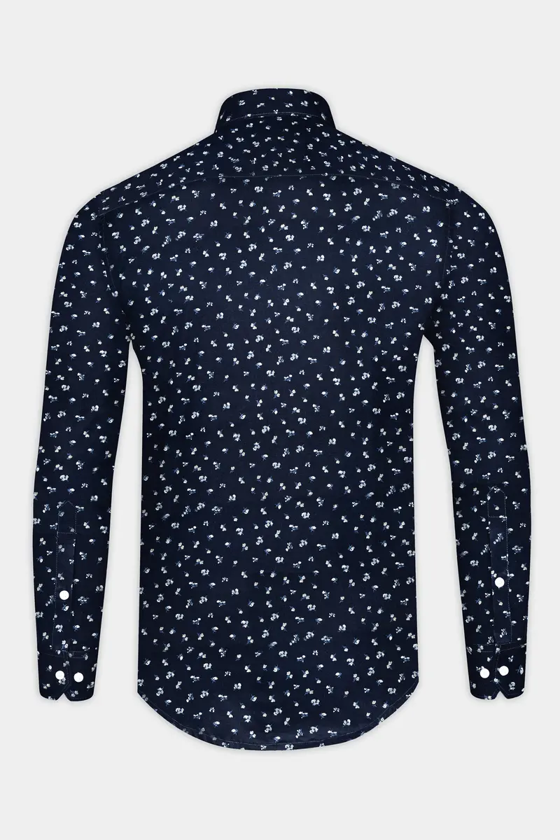 Steel Blue Micro Flower Printed Super Soft Premium Cotton Shirt 5