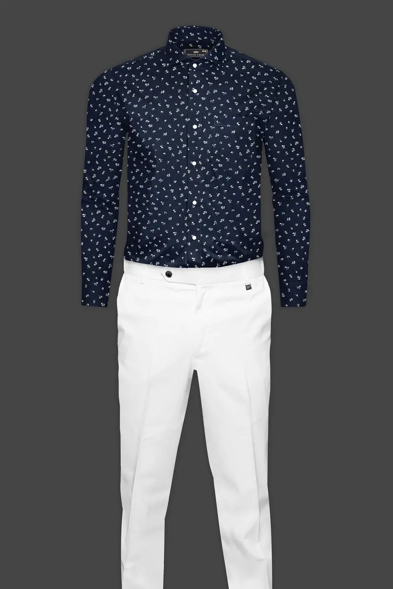 Steel Blue Micro Flower Printed Super Soft Premium Cotton Shirt 6