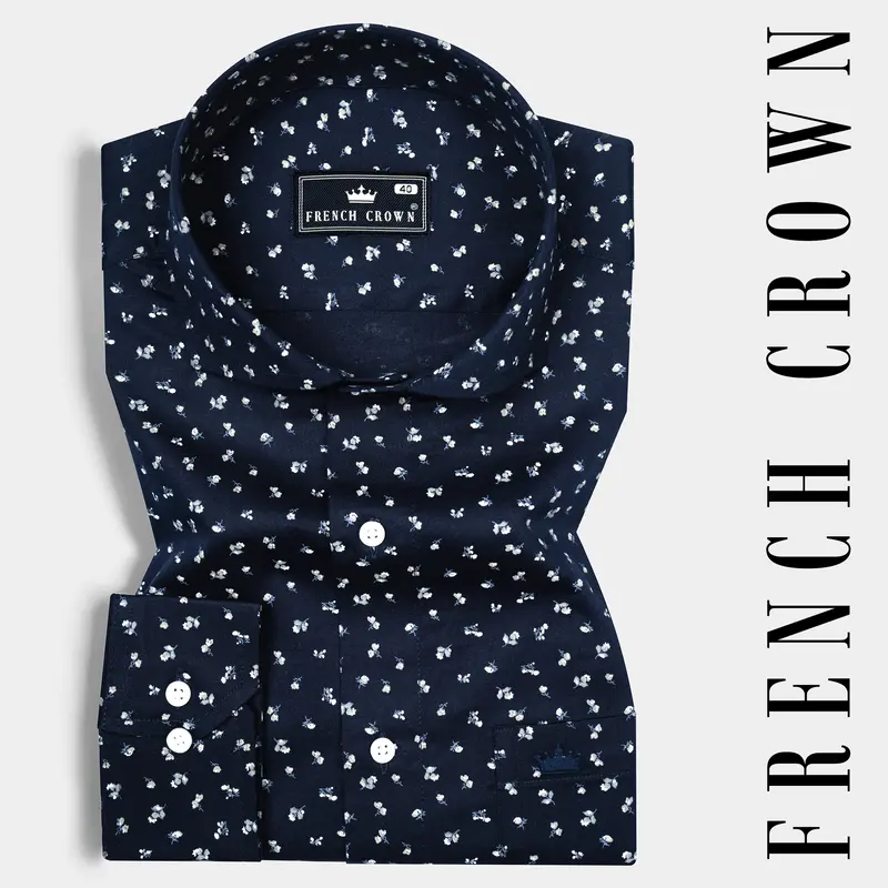 Steel Blue Micro Flower Printed Super Soft Premium Cotton Shirt 7