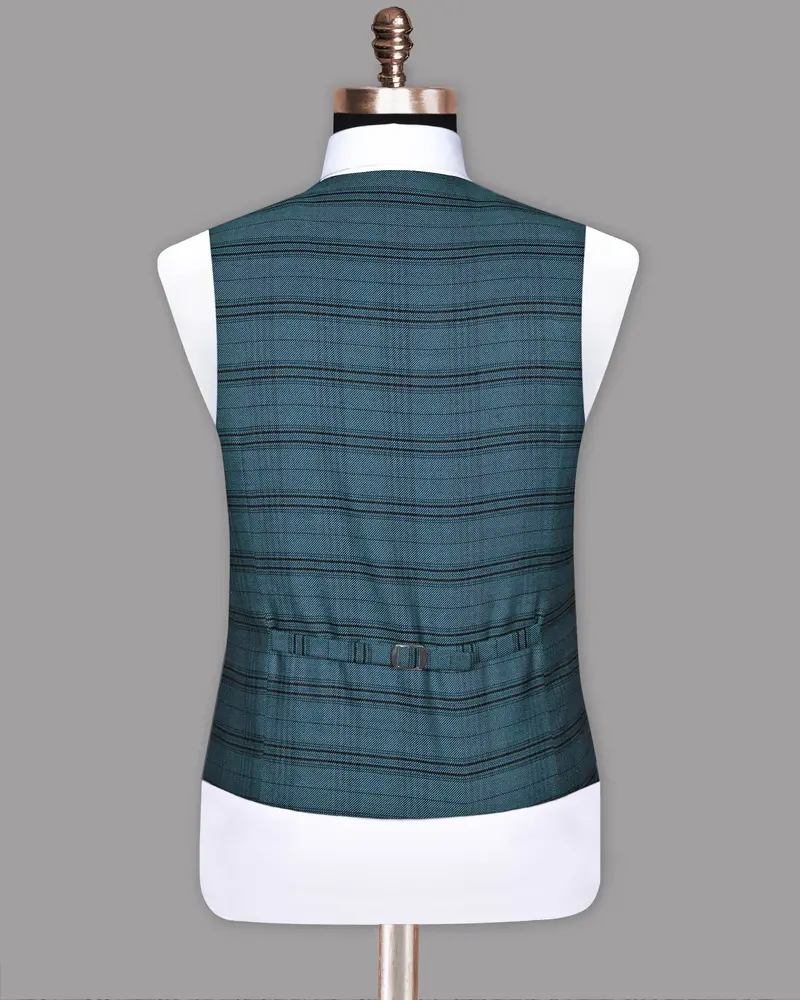 Steel Blue Plaid Twill Wool Blend Waistcoat 5