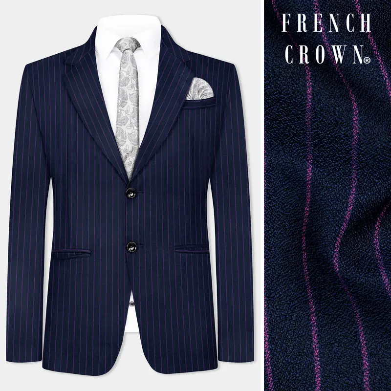 Steel Blue With Grape Purple Striped Wool Blend Blazer 1