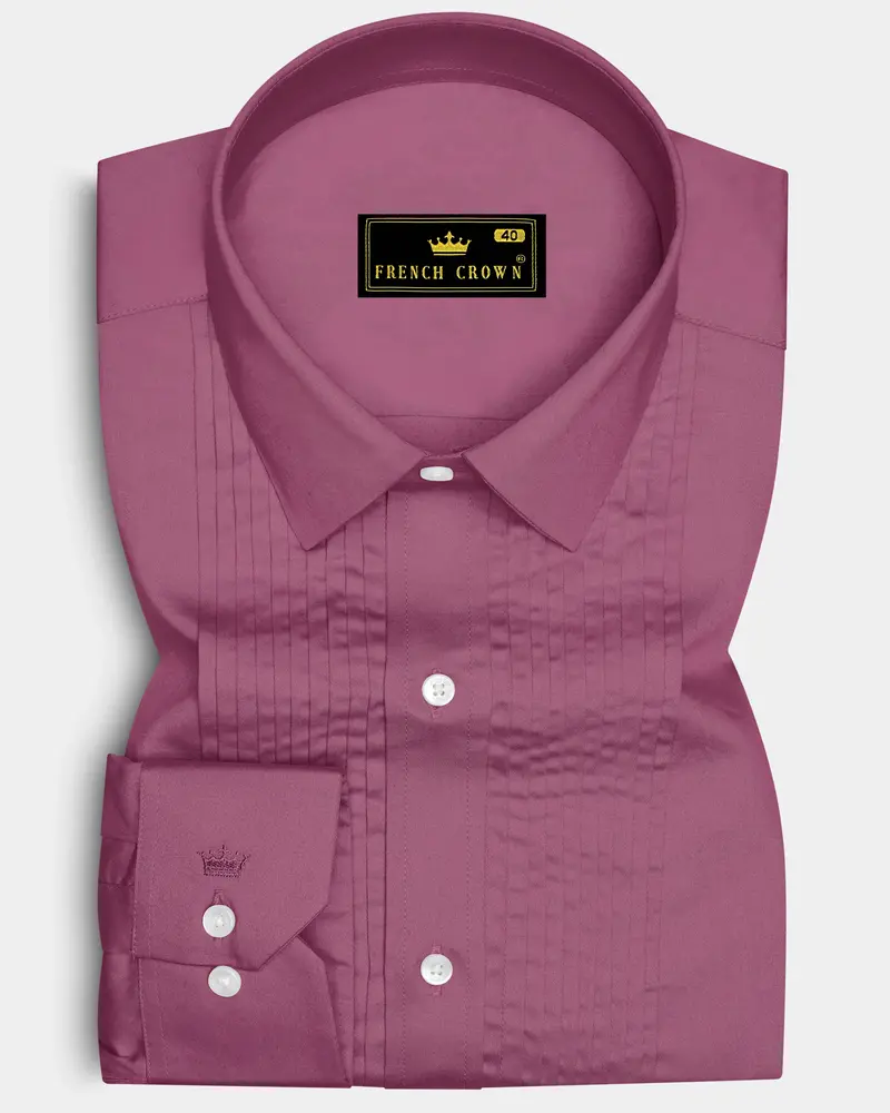 Stelloro-Cosmic Pink Subtle Sheen Super Soft Premium Cotton Tuxedo Dress Shirt 1