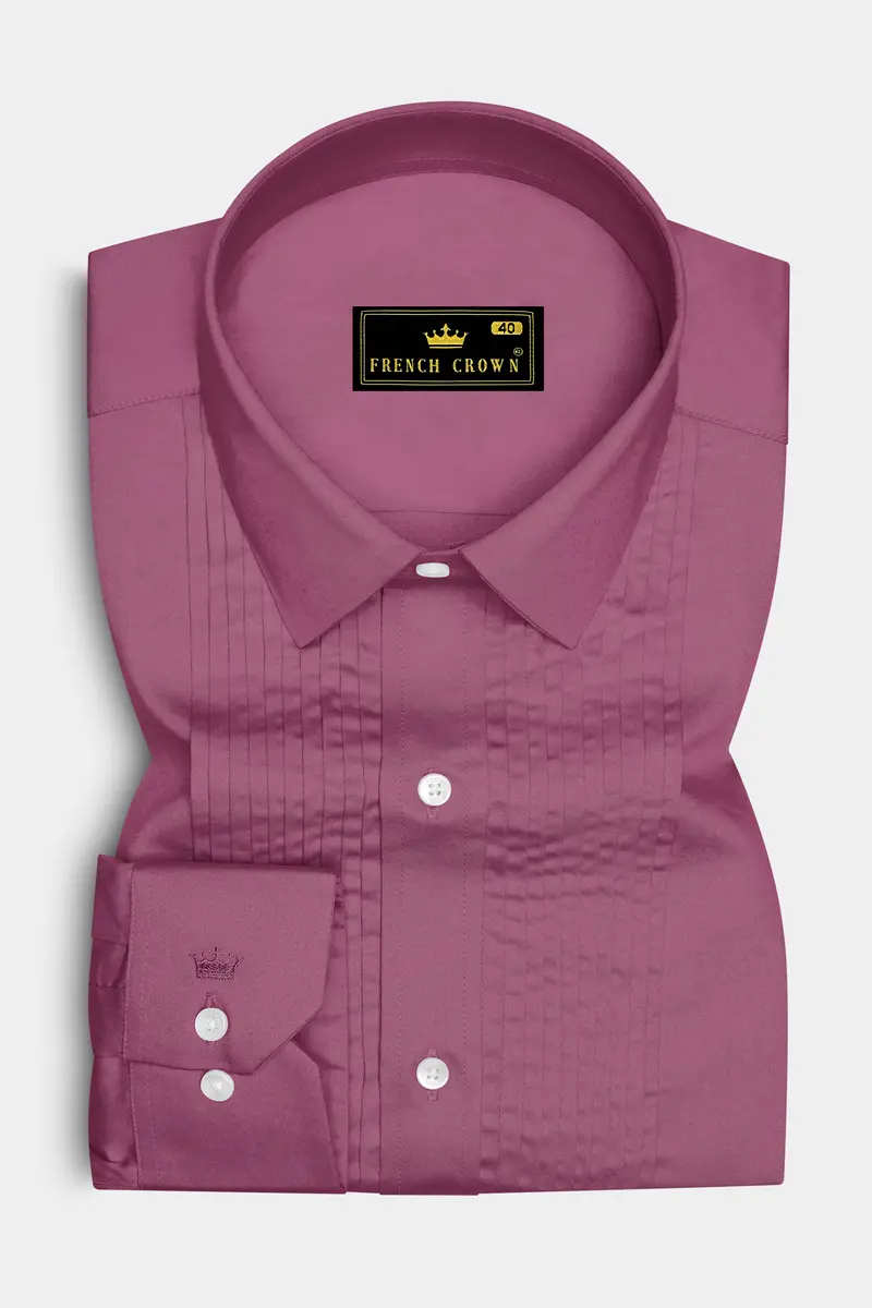 Stelloro-Cosmic Pink Subtle Sheen Super Soft Premium Cotton Tuxedo Dress Shirt 2