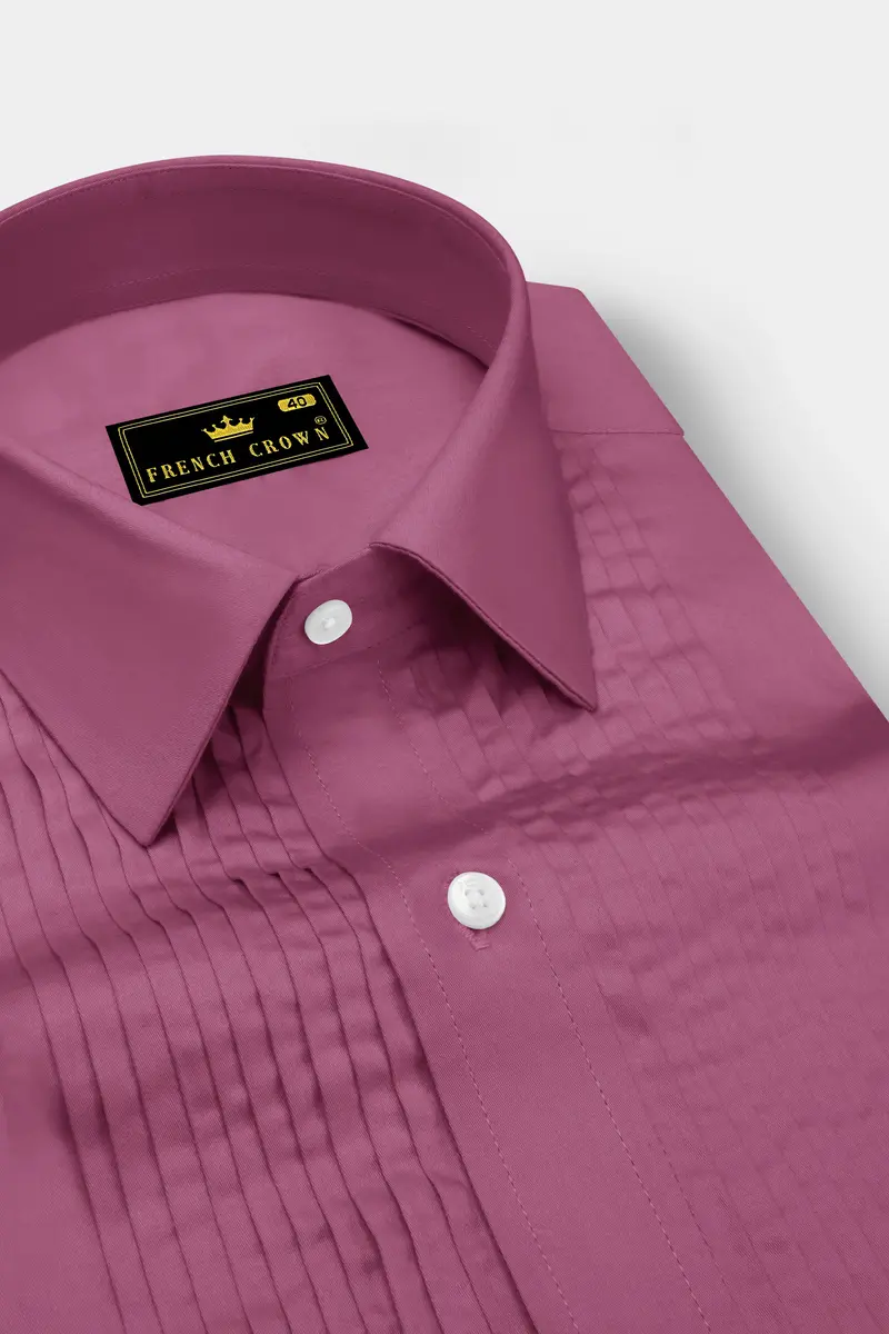 Stelloro-Cosmic Pink Subtle Sheen Super Soft Premium Cotton Tuxedo Dress Shirt 4