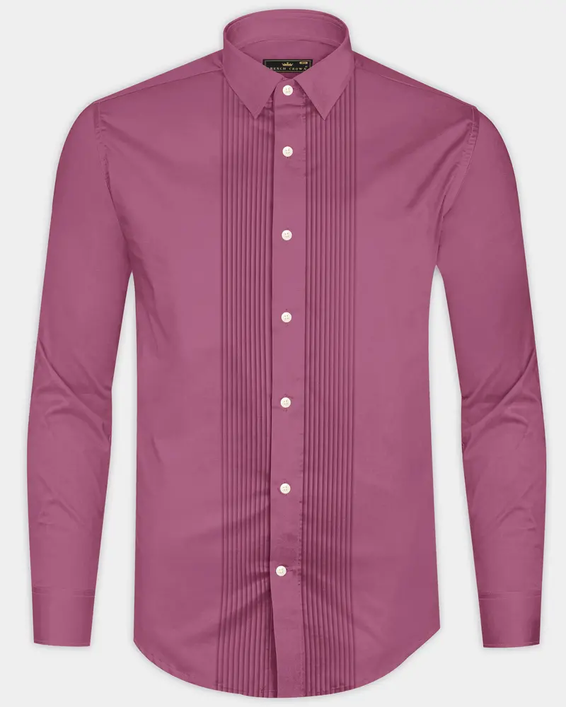Stelloro-Cosmic Pink Subtle Sheen Super Soft Premium Cotton Tuxedo Dress Shirt 8
