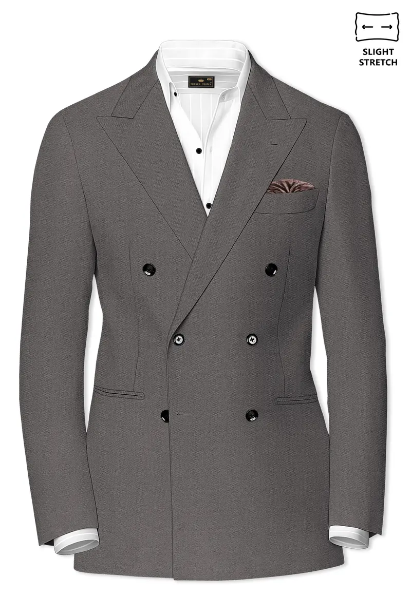 Sterling-Ironside Gray Diamond Textured Wool Rich Slight Stretch Double Breasted Blazer 2