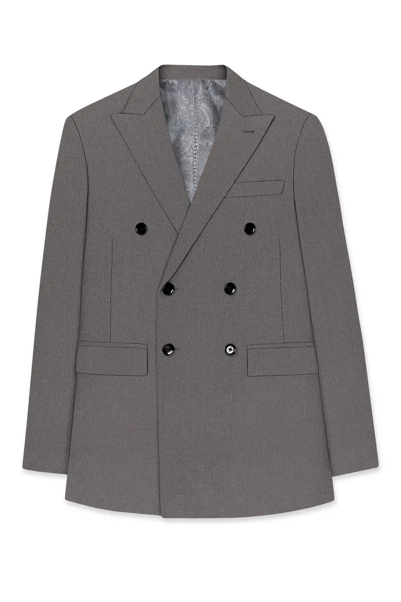 Sterling-Ironside Gray Diamond Textured Wool Rich Slight Stretch Double Breasted Blazer 7