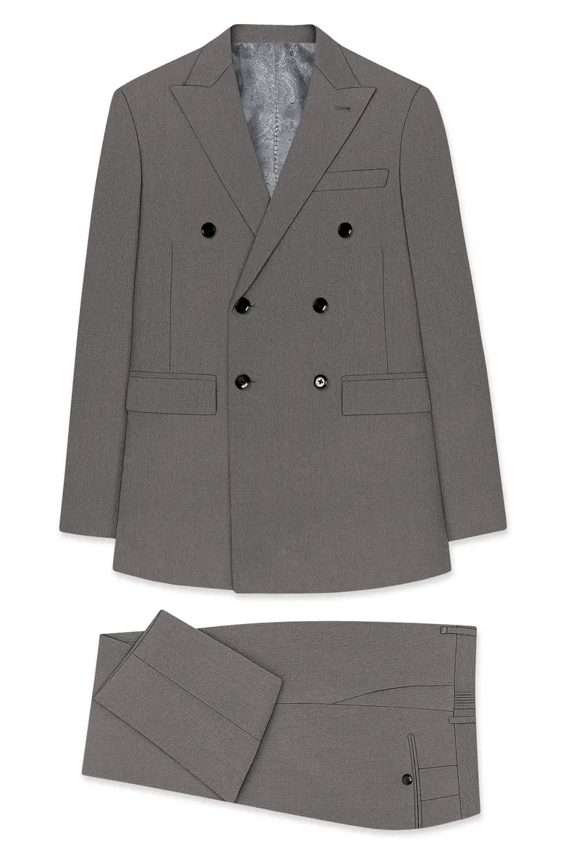 Sterling-Ironside Gray Diamond Textured Wool Rich Slight Stretch Double Breasted Suit 11