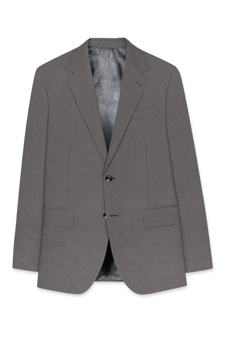 Sterling-Ironside Gray Diamond Textured Wool Rich Slight Stretch Single Breasted Blazer 7
