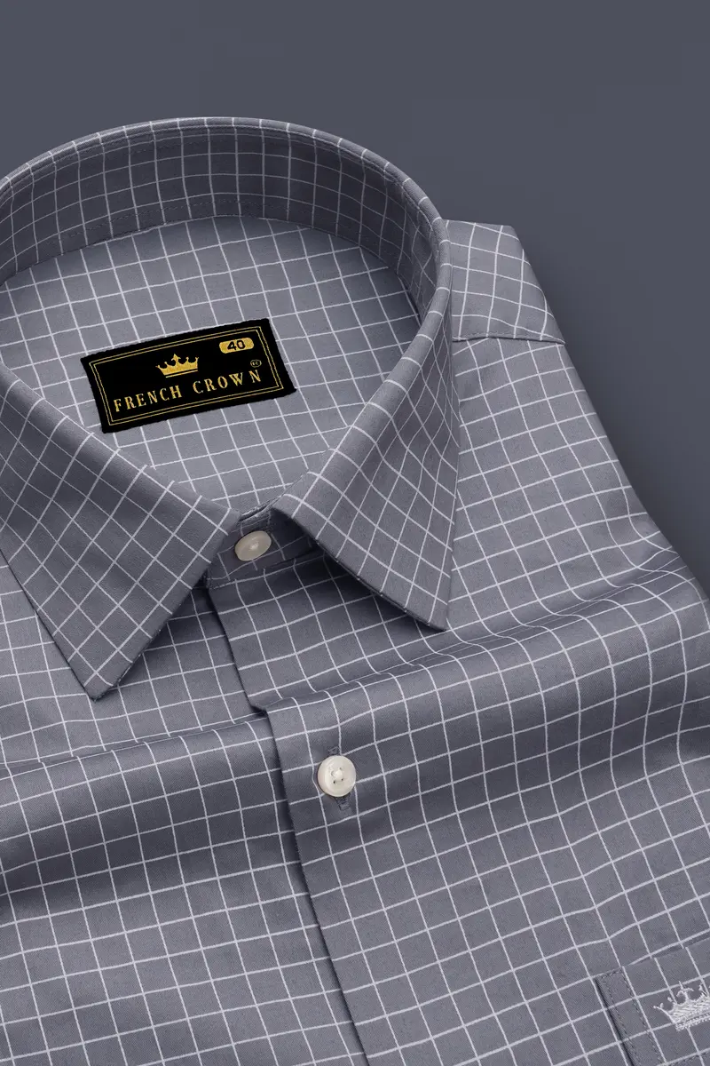 Sterling-Mobster Gray And Bright White Plaid Subtle Sheen Super Soft Premium Cotton Dress Shirt 2