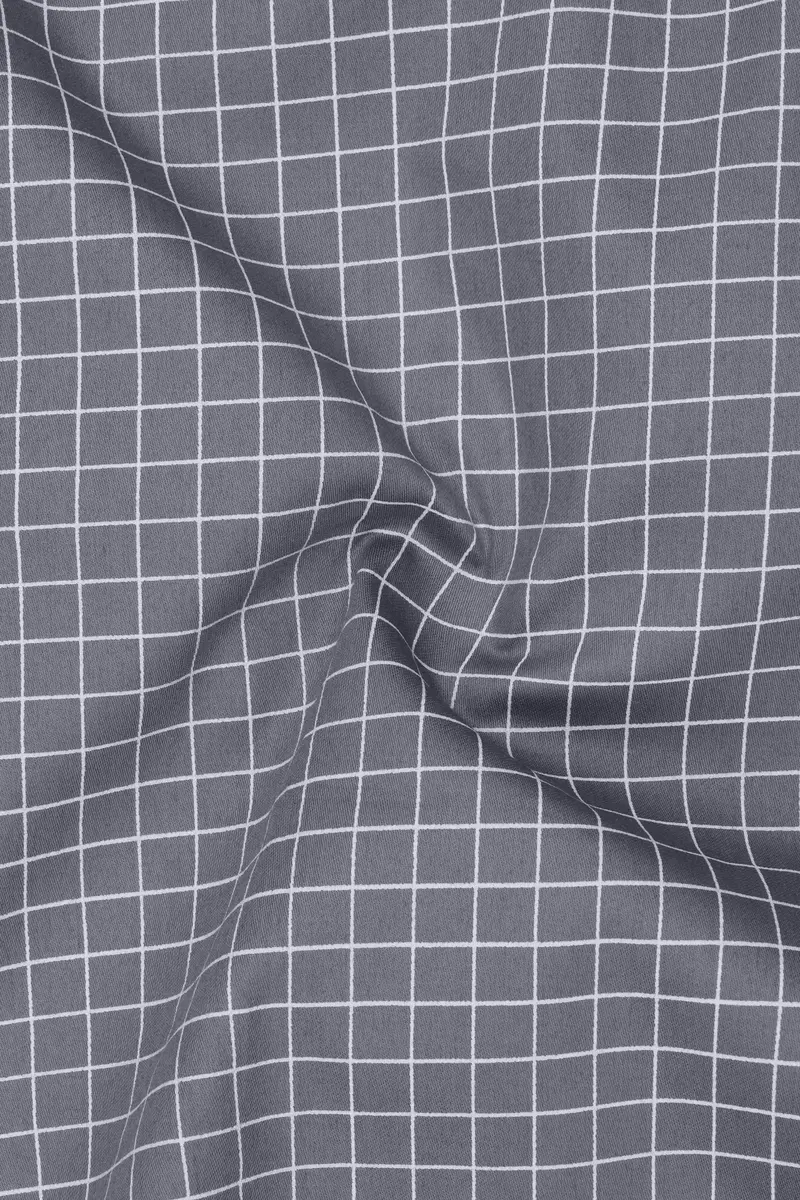 Sterling-Mobster Gray And Bright White Plaid Subtle Sheen Super Soft Premium Cotton Dress Shirt 3