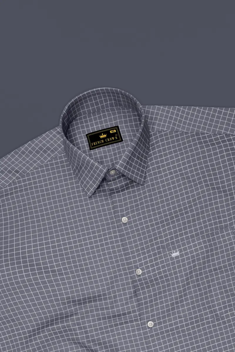 Sterling-Mobster Gray And Bright White Plaid Subtle Sheen Super Soft Premium Cotton Dress Shirt 5