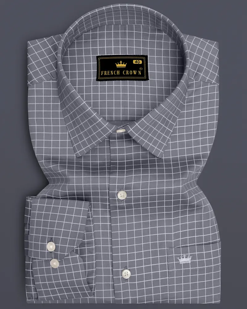 Sterling-Mobster Gray And Bright White Plaid Subtle Sheen Super Soft Premium Cotton Dress Shirt 6