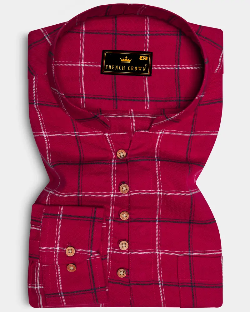 Stiletto Red Twill Windowpane Premium Cotton Kurta Shirt 1