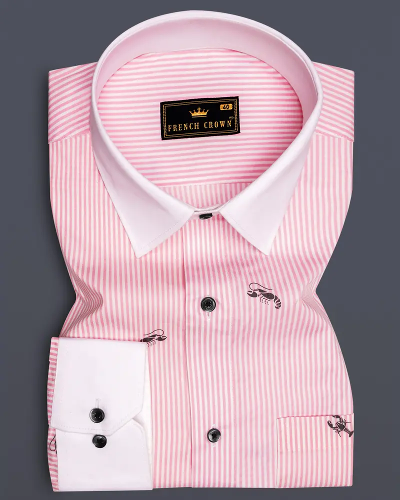 Stingaze-Pastel Pink And Bright White Scorpions Printed Super Soft Premium Semi Dress Shirt 1