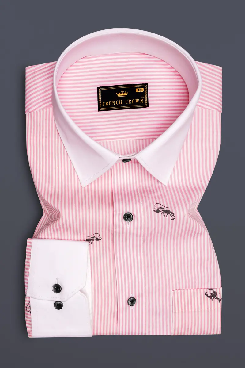 Stingaze-Pastel Pink And Bright White Scorpions Printed Super Soft Premium Semi Dress Shirt 2
