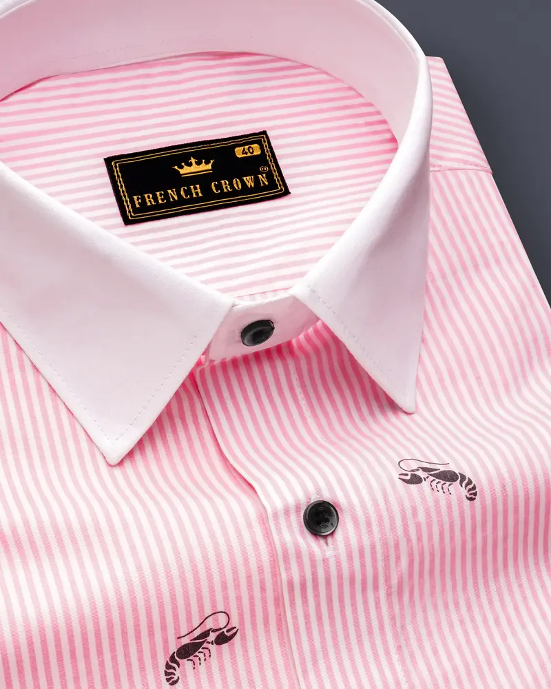 Stingaze-Pastel Pink And Bright White Scorpions Printed Super Soft Premium Semi Dress Shirt 4