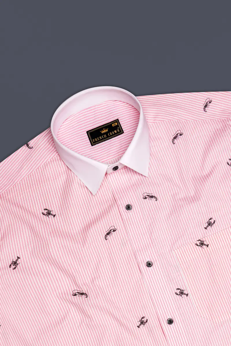 Stingaze-Pastel Pink And Bright White Scorpions Printed Super Soft Premium Semi Dress Shirt 5