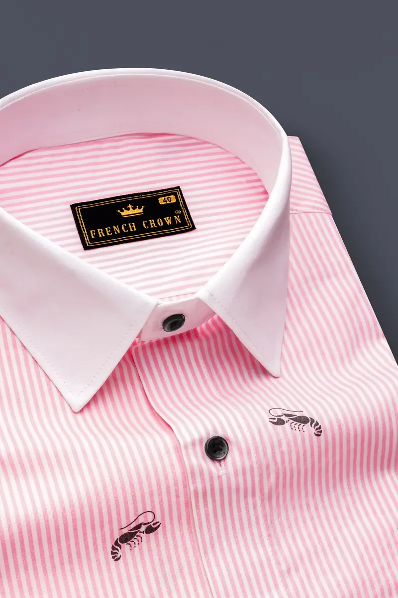 Stingaze-Pastel Pink And Bright White Scorpions Printed Super Soft Premium Semi Dress Shirt 6