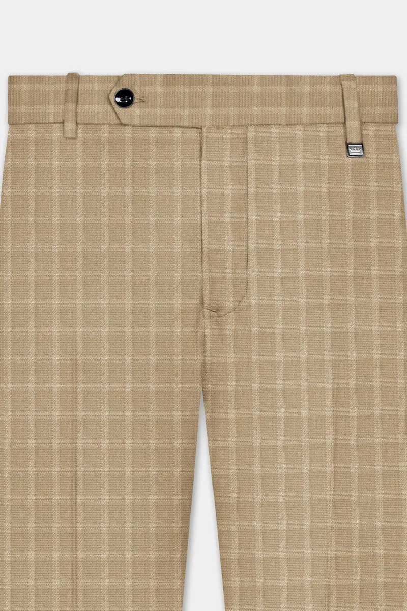 Stone Brown Plaid Wool Rich Double Breasted Suit 12