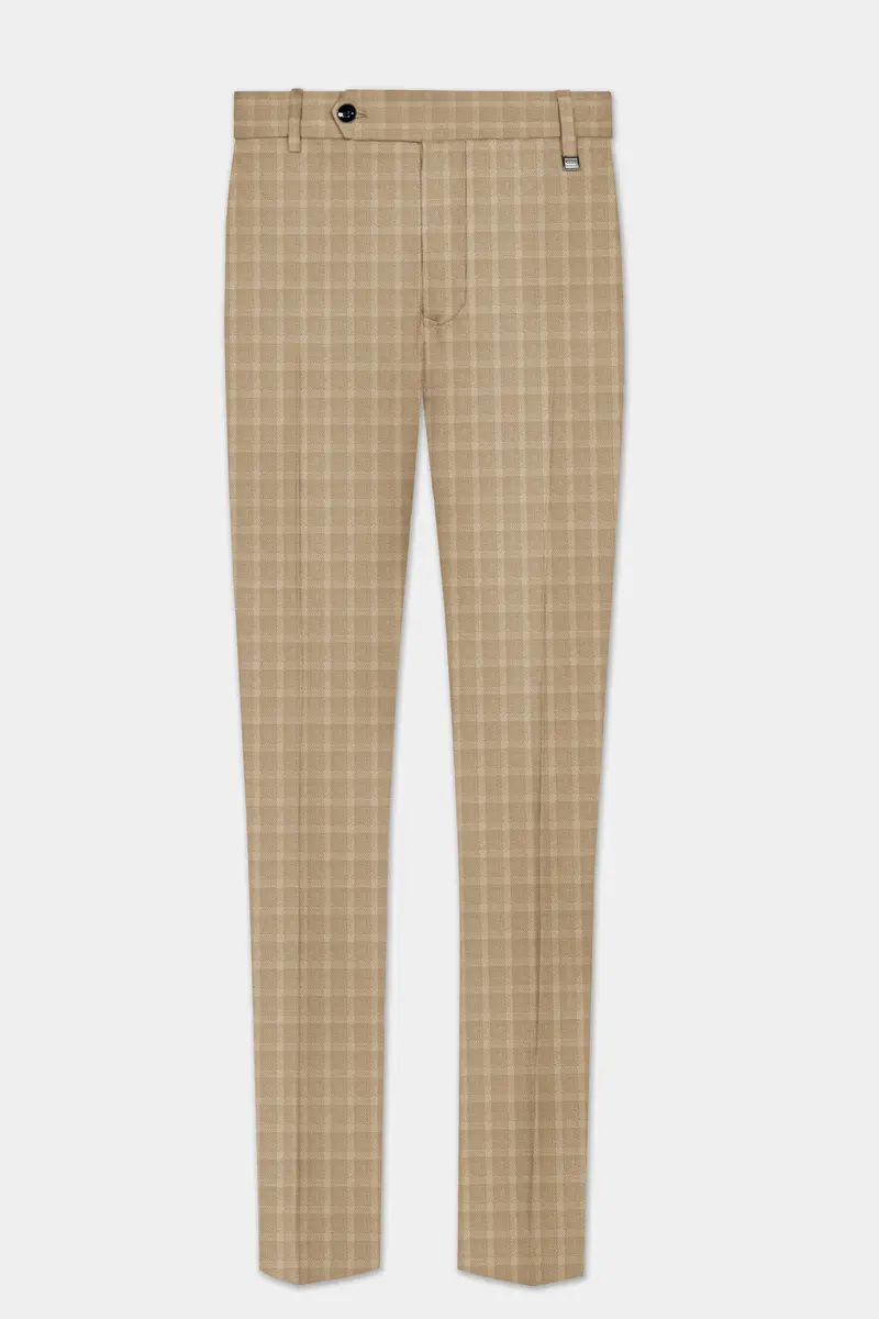 Stone Brown Plaid Wool Rich Double Breasted Suit 13