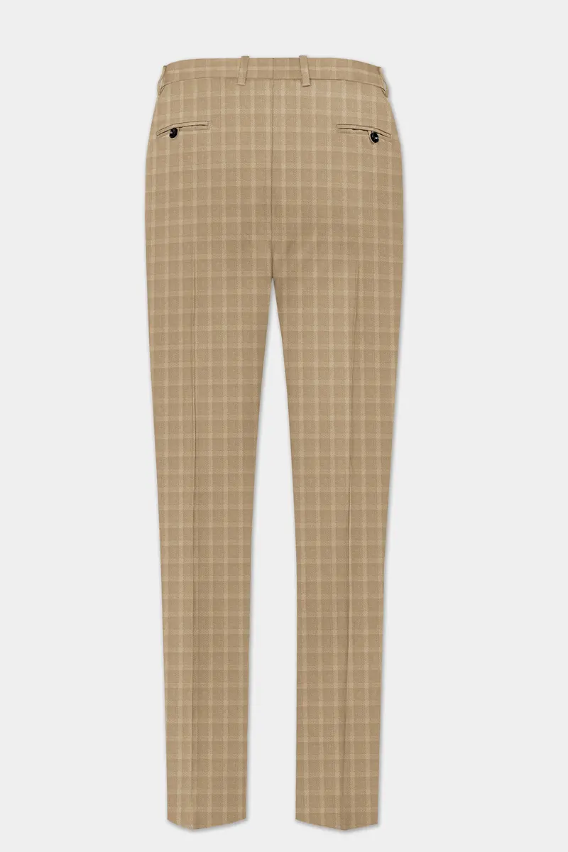 Stone Brown Plaid Wool Rich Double Breasted Suit 14