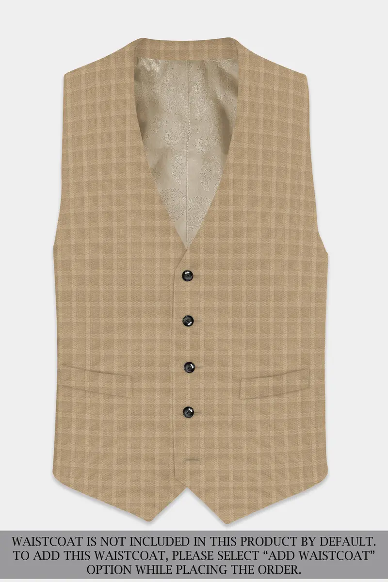Stone Brown Plaid Wool Rich Double Breasted Suit 16