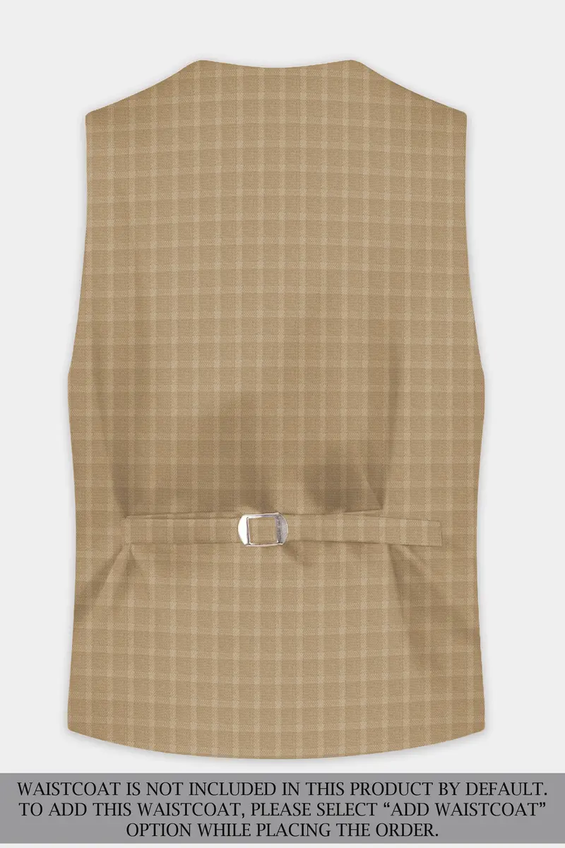 Stone Brown Plaid Wool Rich Double Breasted Suit 17