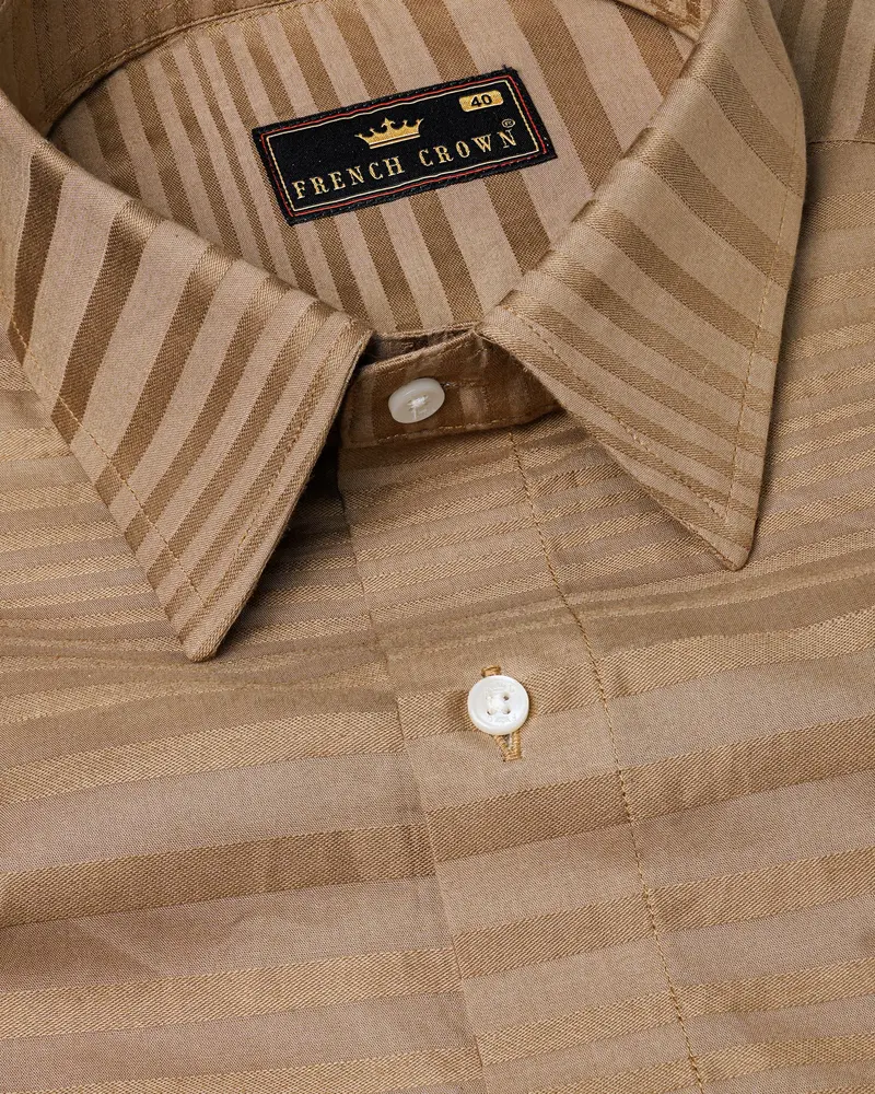 Stonewall Brown Striped Dobby Textured Premium Giza Cotton Shirt 1
